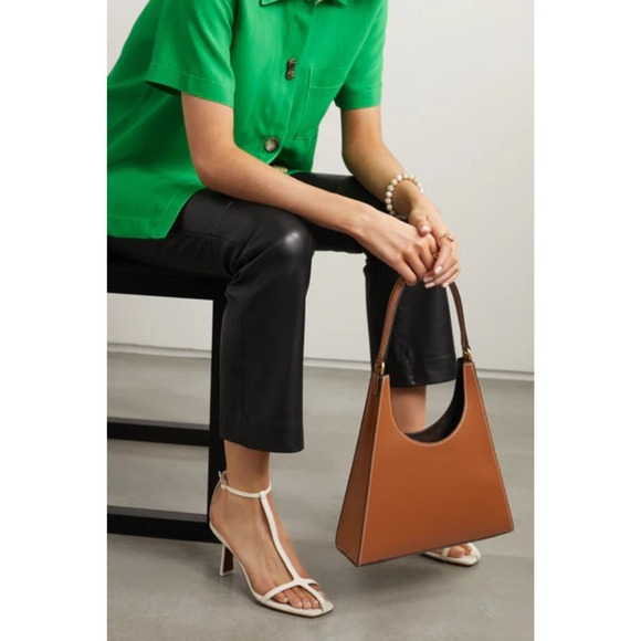 NWT Staud Rey Bag Tan Leather Structured Shoulder Purse *with flaw - Picture 2 of 13